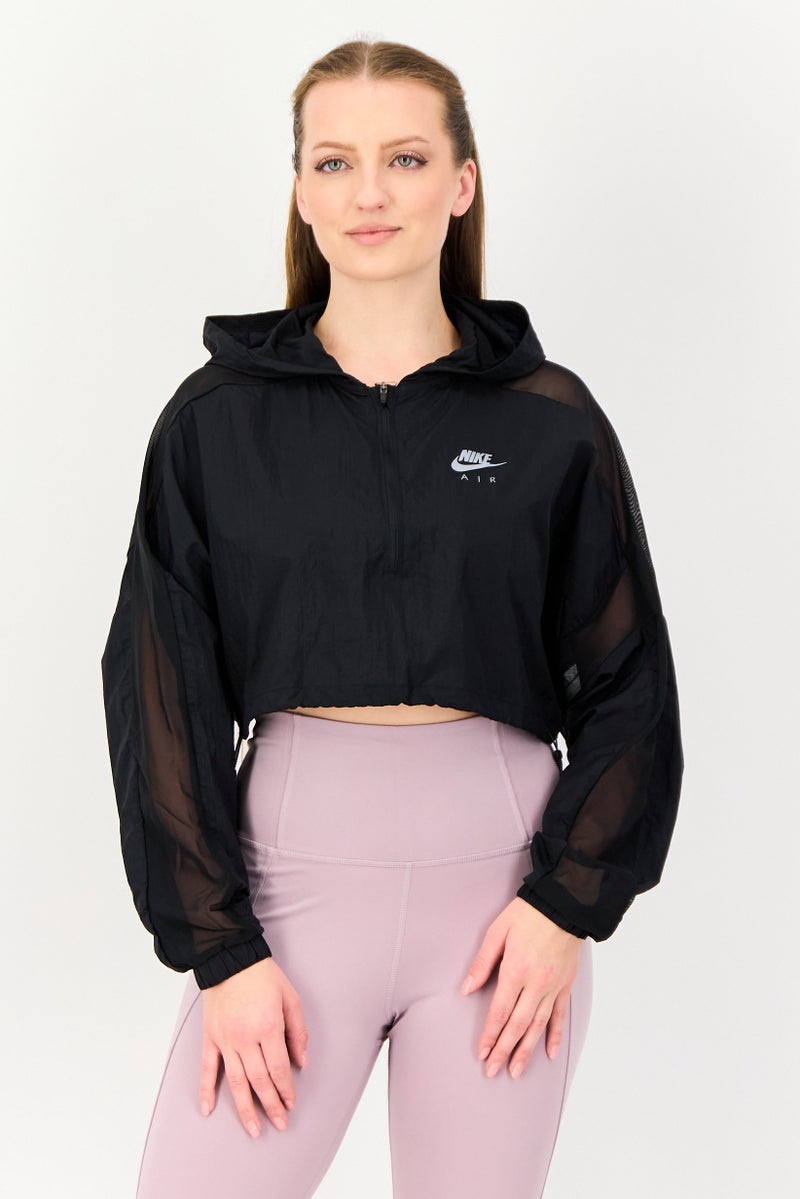 Nike Women Loose Fit Long Sleeve Crop Running Jacket, Black - Image 1