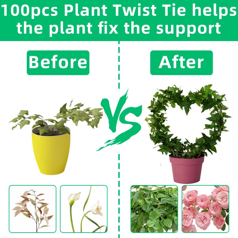 Pretwad 2 PCS Heart Shaped Plant Trellis Indoor with 100 Plant Twist Tie, Iron Heart Trellis for Indoor Climbing Plants Vine Stem Support Hearts Wire, Houseplant Hearts Trellis for Potted Plants - Image 3
