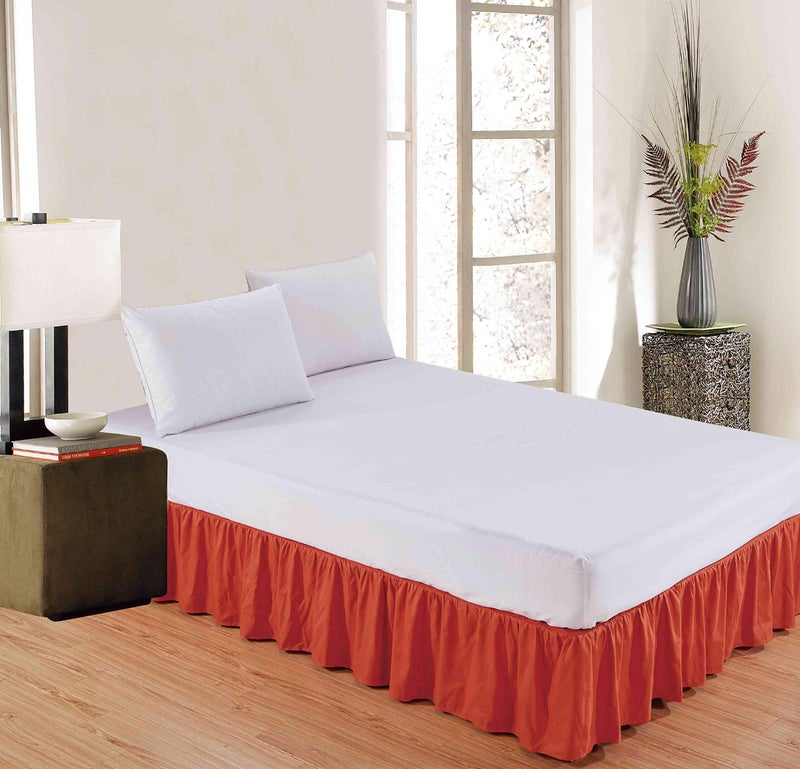 Sheets & Beyond Wrap Around Solid Microfiber Luxury Hotel Quality Fabric Bedroom Gathered Ruffled Bedding Bed Skirt 14 Inch Drop (Queen, Orange) - Image 2