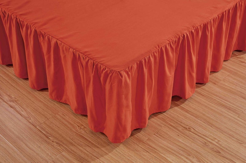 Sheets & Beyond Wrap Around Solid Microfiber Luxury Hotel Quality Fabric Bedroom Gathered Ruffled Bedding Bed Skirt 14 Inch Drop (Queen, Orange) - Image 3