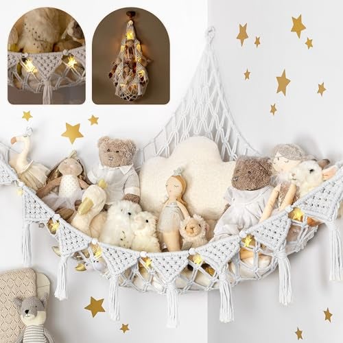 TIDYTEDS Snow White Macrame DreamLights Boho Stuffed Animal Storage Net Extra Large and Hammock for Small Plushies Pure Cotton - Image 1