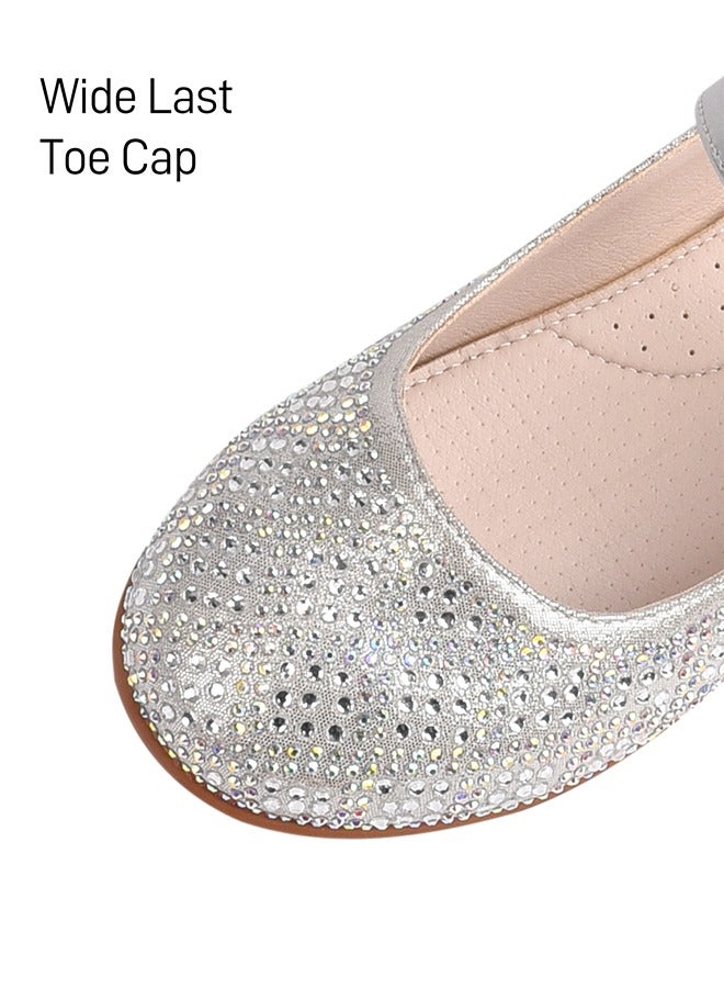 تارانيس أحذية أطفال تارانيس مرصعة بأحجار الراين - حذاء ماري جين فضي أنيق للأطفال الصغار، حذاء مسطح فضي لامع - Image 2