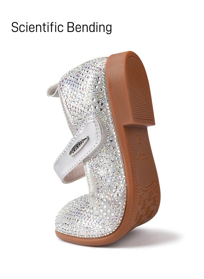 تارانيس أحذية أطفال تارانيس مرصعة بأحجار الراين - حذاء ماري جين فضي أنيق للأطفال الصغار، حذاء مسطح فضي لامع - Image 3