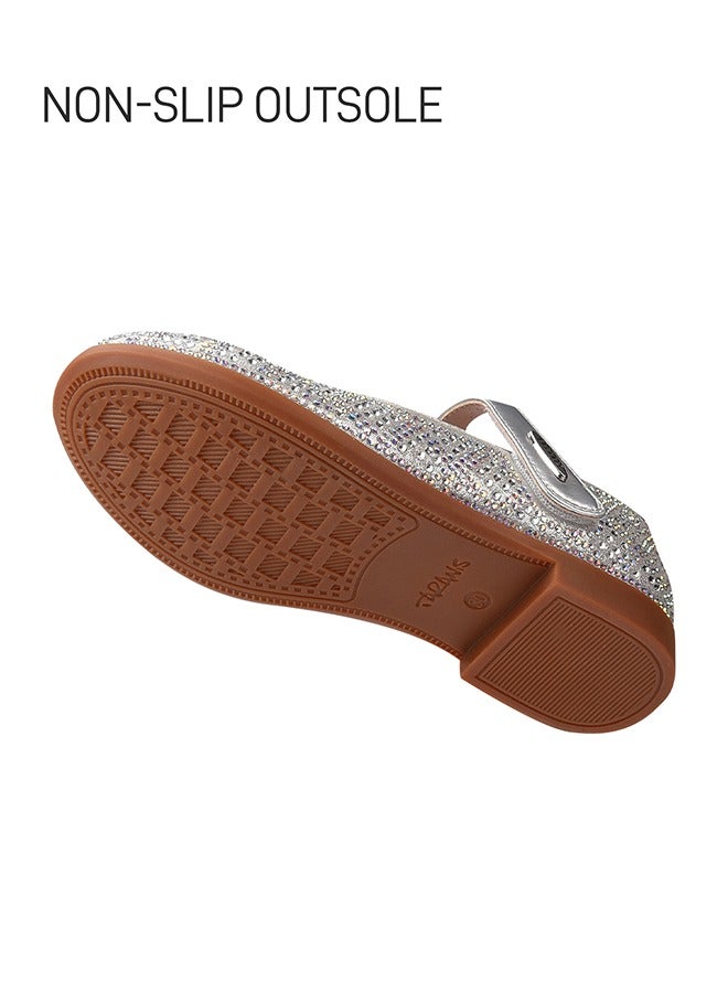 تارانيس أحذية أطفال تارانيس مرصعة بأحجار الراين - حذاء ماري جين فضي أنيق للأطفال الصغار، حذاء مسطح فضي لامع - Image 5