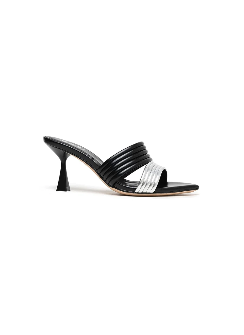 Cuple heeled slide sandal with ribbed straps