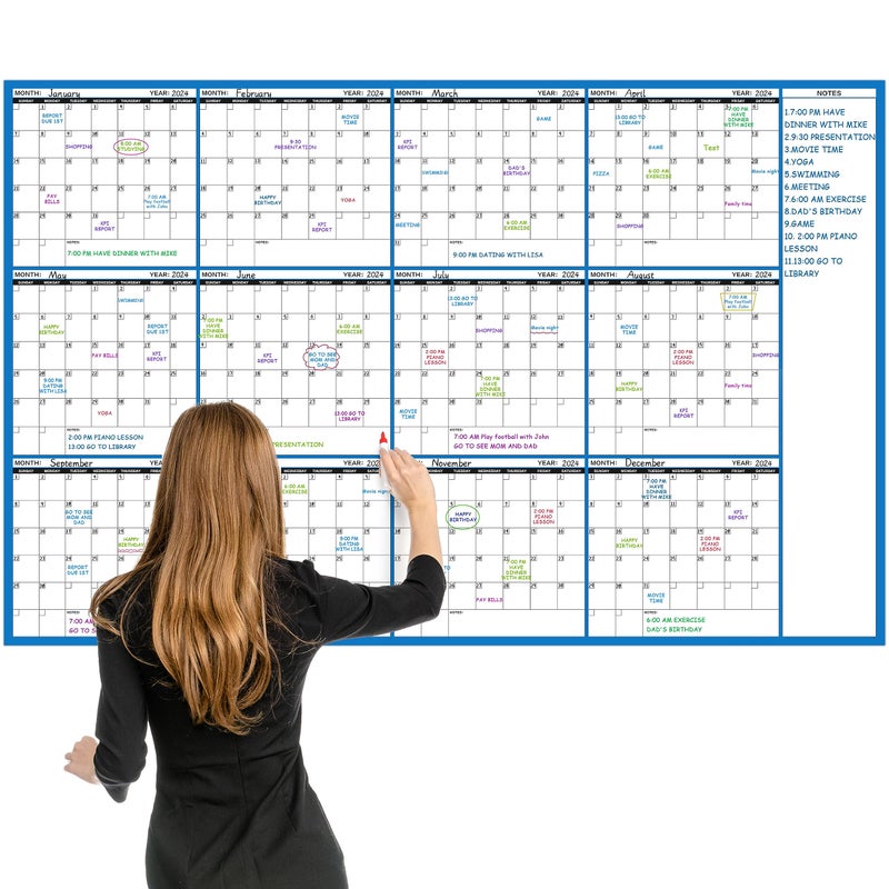 Lemome Large Dry Erase Calendar - Undated Wall Calendar Dry Erase, 58" x 37", 12-Month Dry Erase Calendar with 10 Round Stickers - Image 1