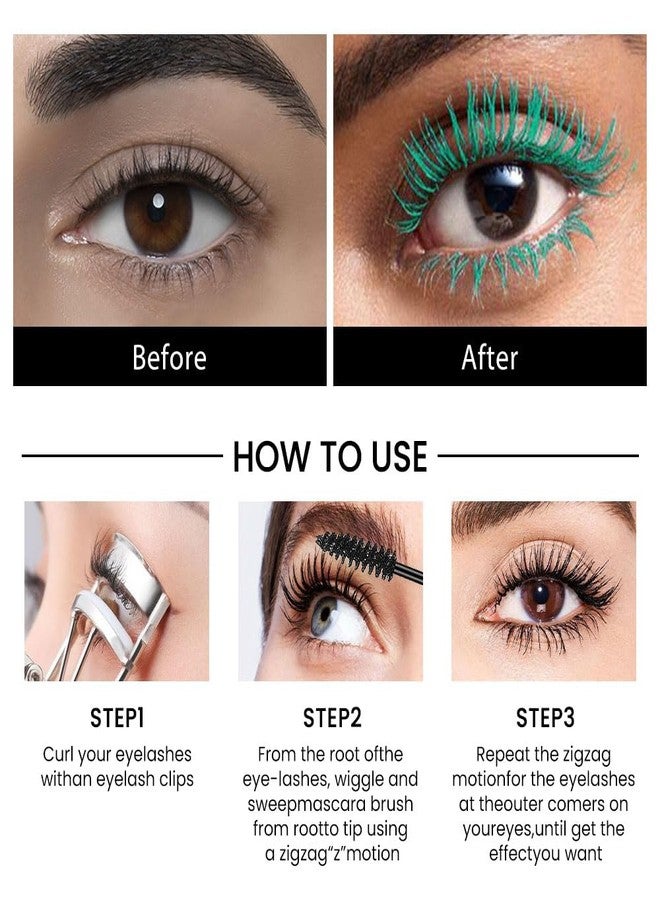 BINGBRUSH Colored Colorful Waterproof Mascara for Eyelashes Set,Blue White Black Brown Purple Long lasting Charming Voluminous Cruelty Free Vegan Eye Makeup (A-2Pcs 03#&04# Green, A) - Image 3