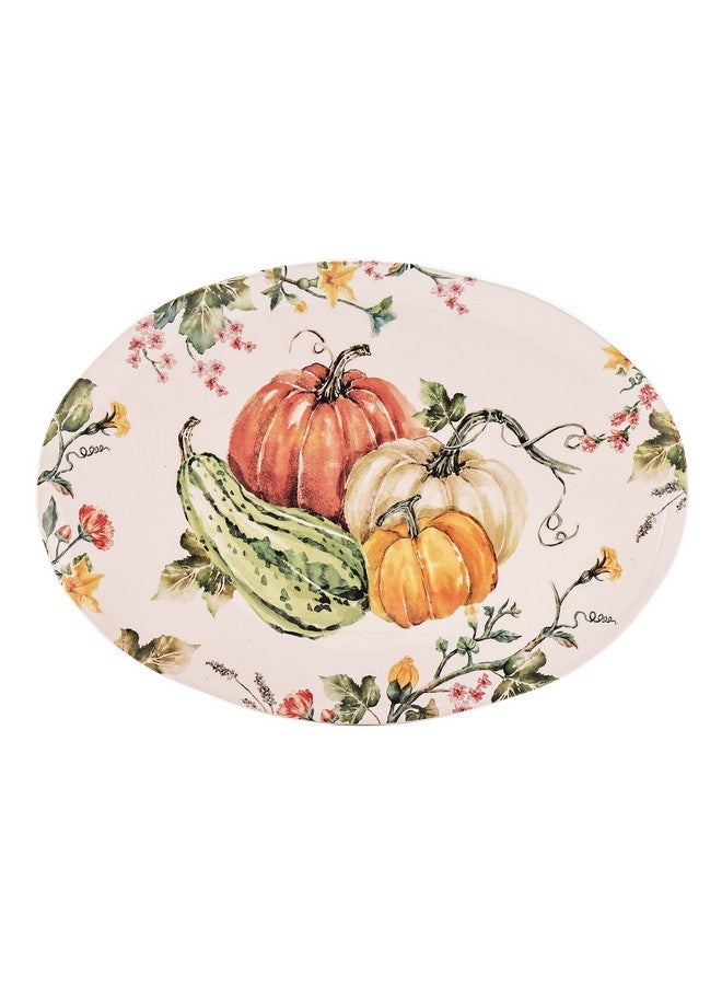 Bico Pumpkin Feast Ceramic 16 inch Oval Platter, Microwave & Dishwasher Safe - Image 1