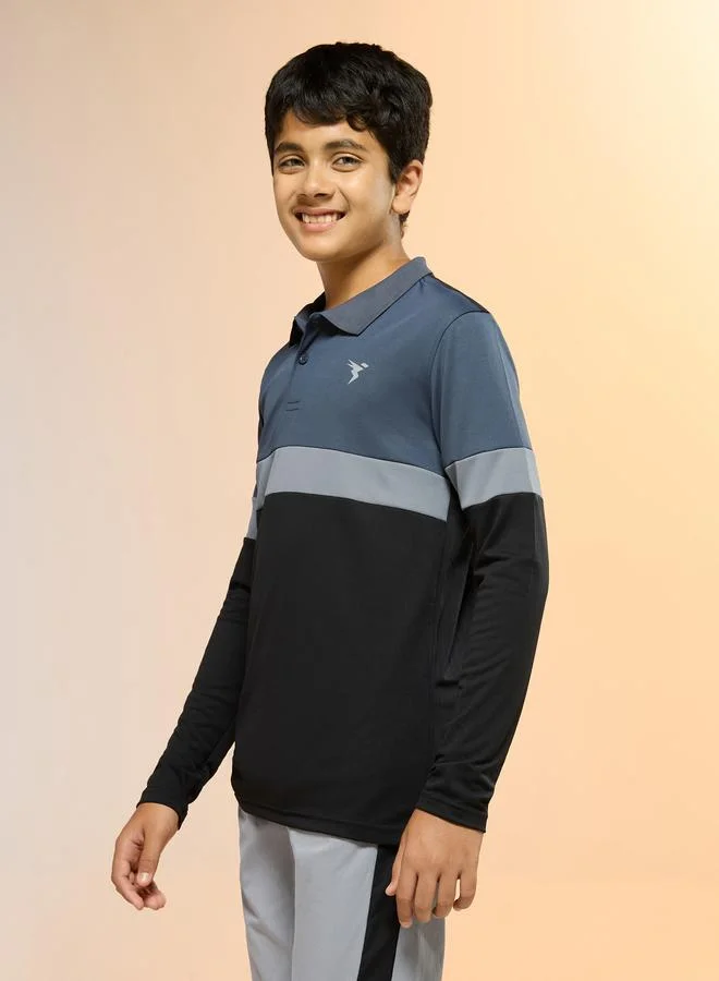 Technosport Black Teen Color Block Slim Fit Polo for Men | Best Price UAE