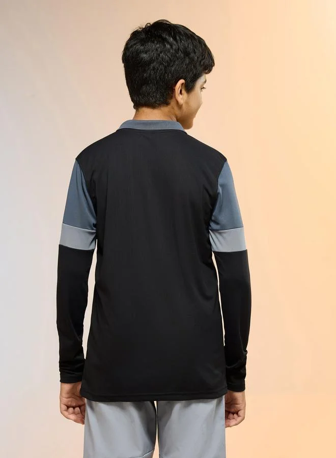 Technosport Black Teen Color Block Slim Fit Polo for Men | Best Price UAE