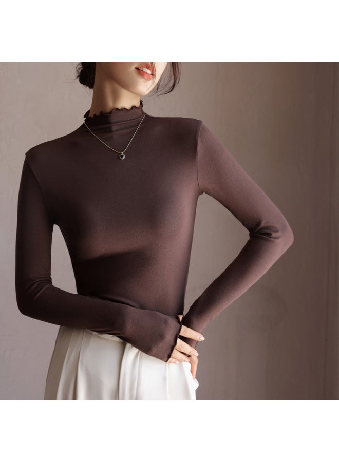 Purple Modal Half Turtleneck Wooden Ear Bottoming Shirt Women's Autumn And Winter Inner Long-sleeved Top - Image 1