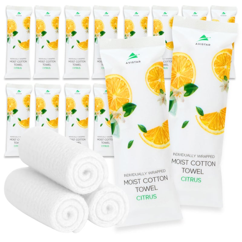 Avistar 30 Hot or Cold Wrapped Moist Towels â€“9'' x 9" Moist Towelettes Individually Wrapped Scented Disposable Face & Hand â€“Pre-Moistened Hand Wipes Soft Refreshing, Travel, Spa, Restaurant- Citrus/Lemon - Image 1