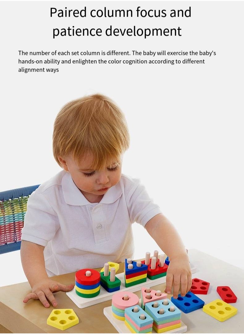 Wooden Geometric Toys For Boys And Girls Ages to 3, Wooden Sorting And Stacking Toys , Preschool Educational Toys Color Recognition Stacking Machine Shape Classifier Learning Puzzle Gifts