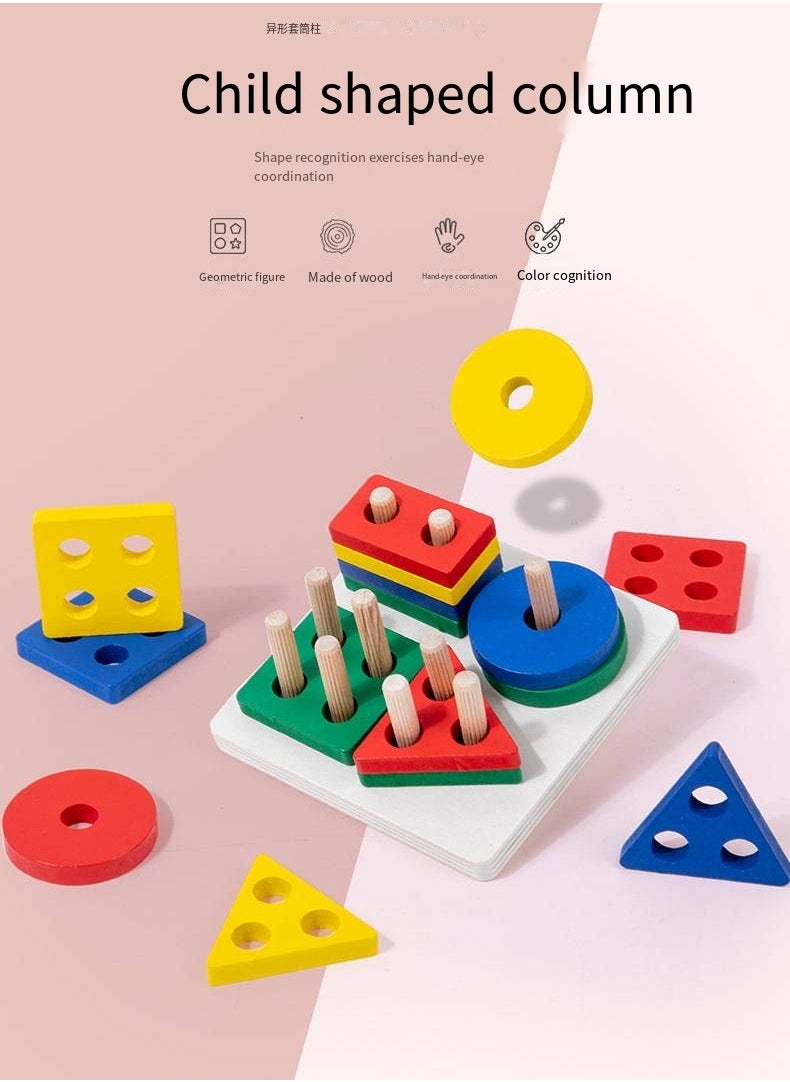 Wooden Geometric Toys For Boys And Girls Ages to 3, Wooden Sorting And Stacking Toys , Preschool Educational Toys Color Recognition Stacking Machine Shape Classifier Learning Puzzle Gifts