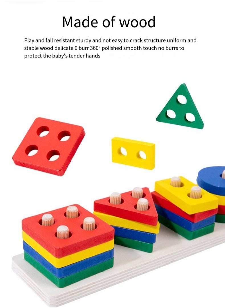 Wooden Geometric Toys For Boys And Girls Ages to 3, Wooden Sorting And Stacking Toys , Preschool Educational Toys Color Recognition Stacking Machine Shape Classifier Learning Puzzle Gifts