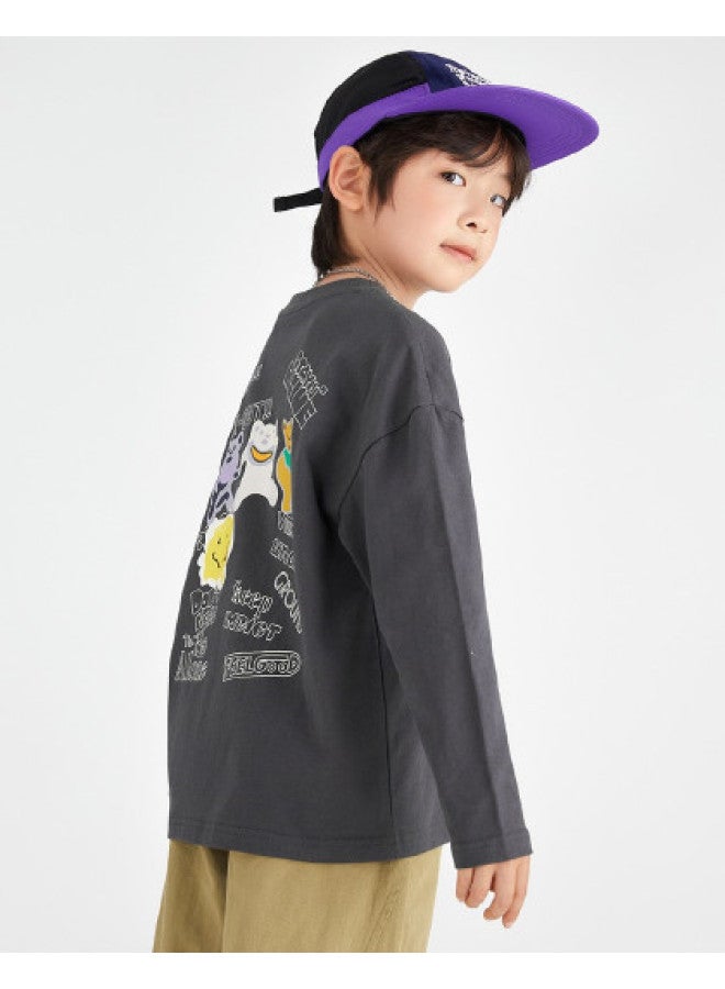 BOY S Long Sleeve 2025 Kids' Bear Doodle Cotton Top, Children's Loose Comfortable T-shirt For Spring And Autumn - Image 1