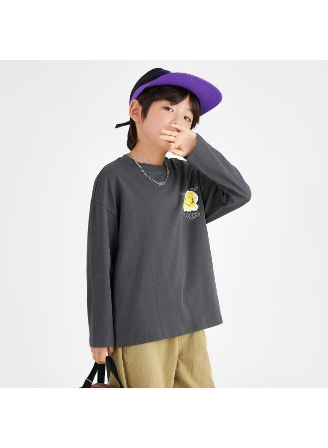 BOY S Long Sleeve 2025 Kids' Bear Doodle Cotton Top, Children's Loose Comfortable T-shirt For Spring And Autumn - Image 3