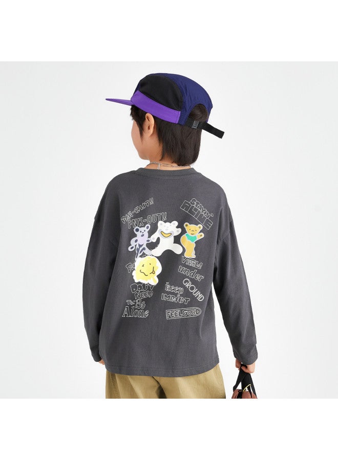 BOY S Long Sleeve 2025 Kids' Bear Doodle Cotton Top, Children's Loose Comfortable T-shirt For Spring And Autumn - Image 4