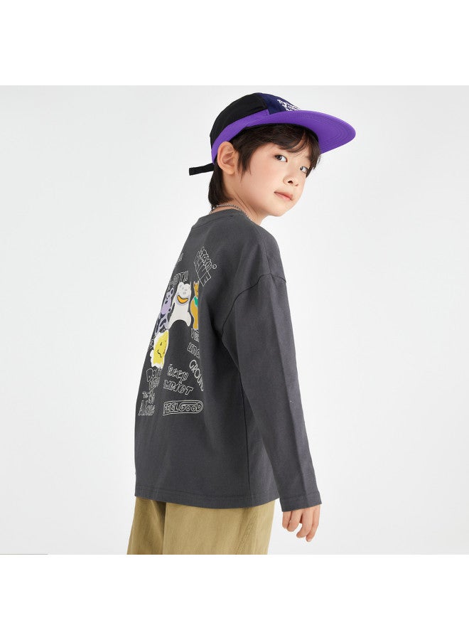 BOY S Long Sleeve 2025 Kids' Bear Doodle Cotton Top, Children's Loose Comfortable T-shirt For Spring And Autumn - Image 2