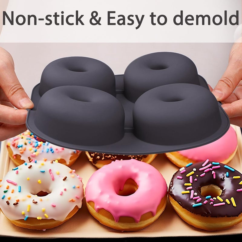 Fchil Silicone Doughnut Molds for Air Fryer, Set of 2, 8-Cavity Non-Stick Donut Pans with Carrying Handle, Doughnut Bagel Baking Tin for Muffins Cake, Dishwasher Safe, Grey - Image 3