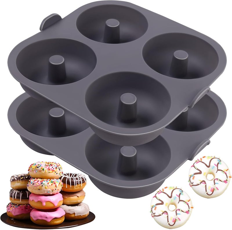 Fchil Silicone Doughnut Molds for Air Fryer, Set of 2, 8-Cavity Non-Stick Donut Pans with Carrying Handle, Doughnut Bagel Baking Tin for Muffins Cake, Dishwasher Safe, Grey - Image 1
