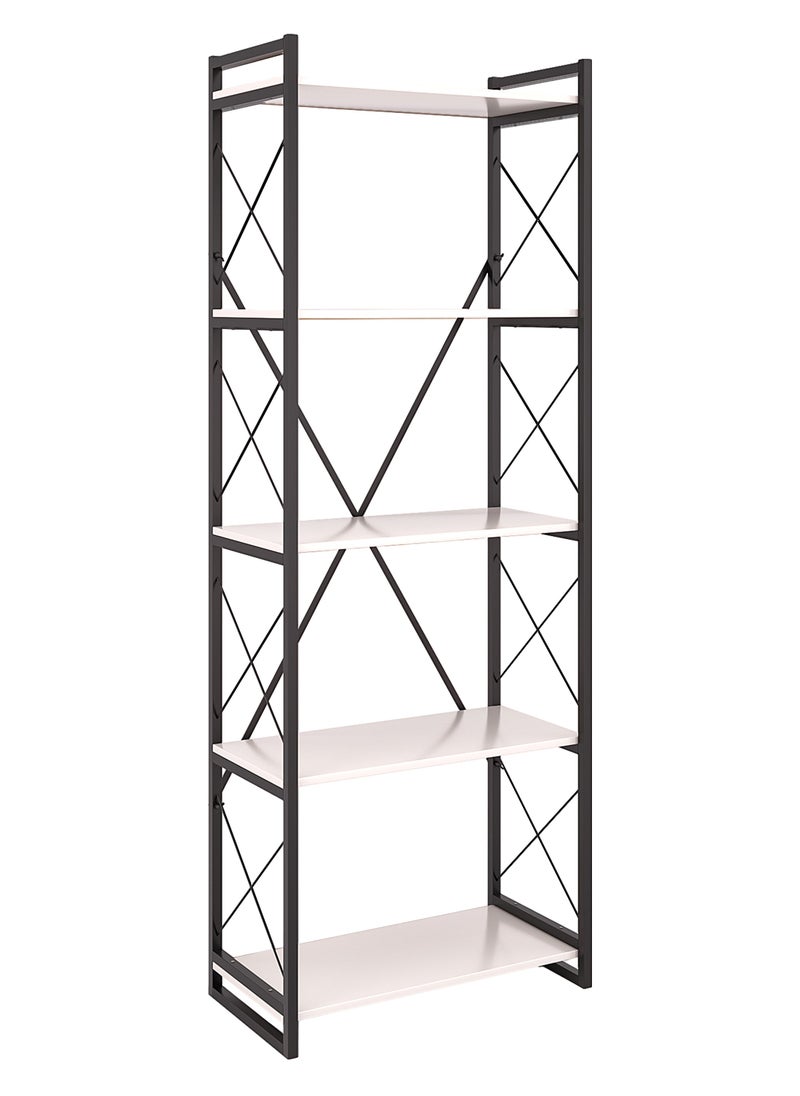 DANTA HOME - Library Bookshelves, Wooden Kitchen Storage Shelves, 5 Wooden Shelves And An Iron Frame With A Beautiful And Modern Design, 180x66x34 - White/Black - Image 1