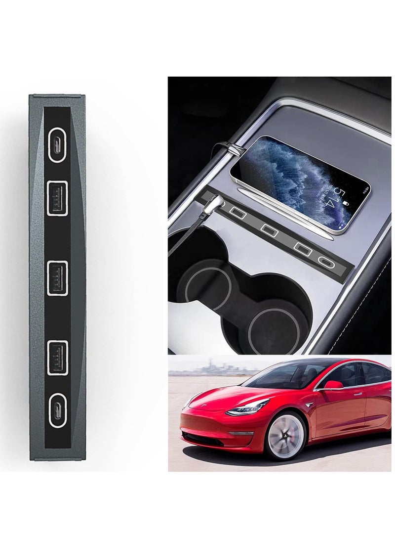 Captaintech Tesla Model Y 4-in-1 USB LED Hub Docking Station with Smart Sensor for Center Console - Compatible Accessories for Enhanced Functionality  - Image 1