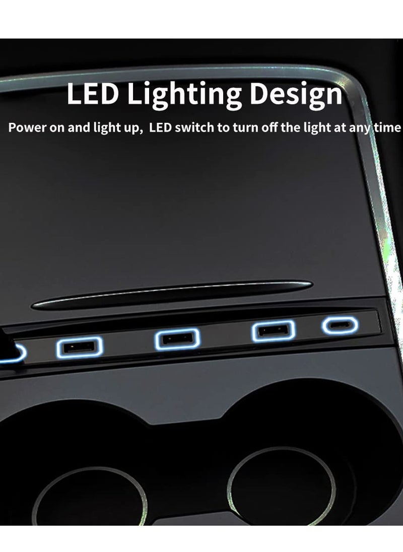 Captaintech Tesla Model Y 4-in-1 USB LED Hub Docking Station with Smart Sensor for Center Console - Compatible Accessories for Enhanced Functionality  - Image 2