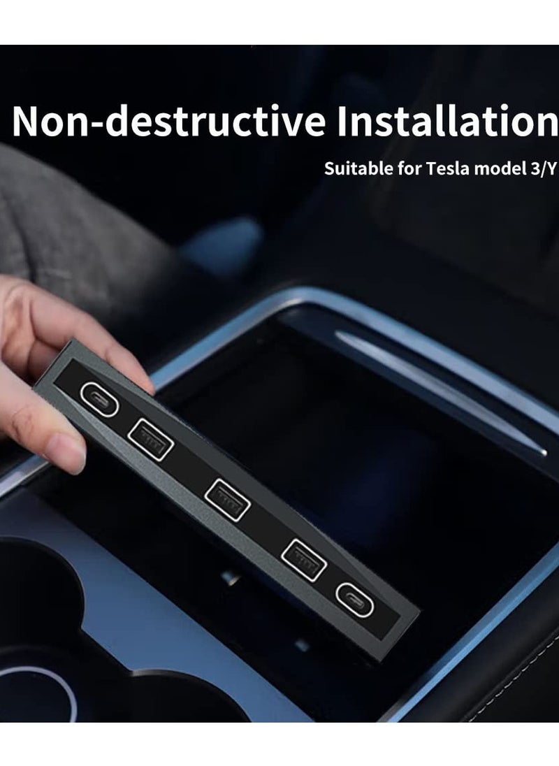 Captaintech Tesla Model Y 4-in-1 USB LED Hub Docking Station with Smart Sensor for Center Console - Compatible Accessories for Enhanced Functionality  - Image 3