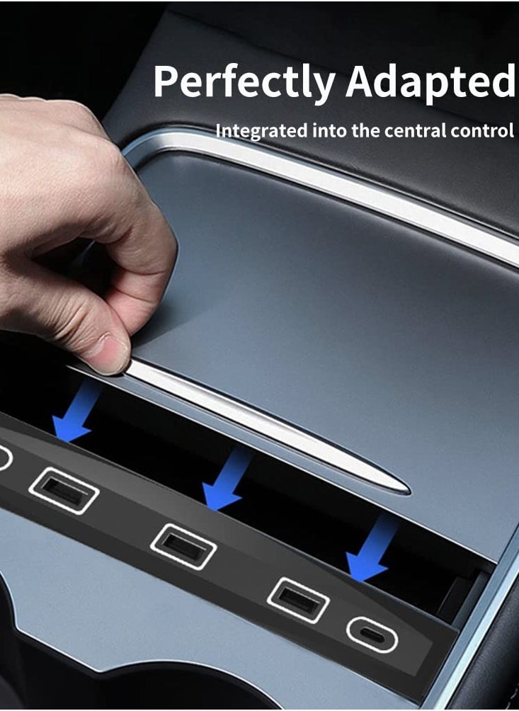 Captaintech Tesla Model Y 4-in-1 USB LED Hub Docking Station with Smart Sensor for Center Console - Compatible Accessories for Enhanced Functionality  - Image 4