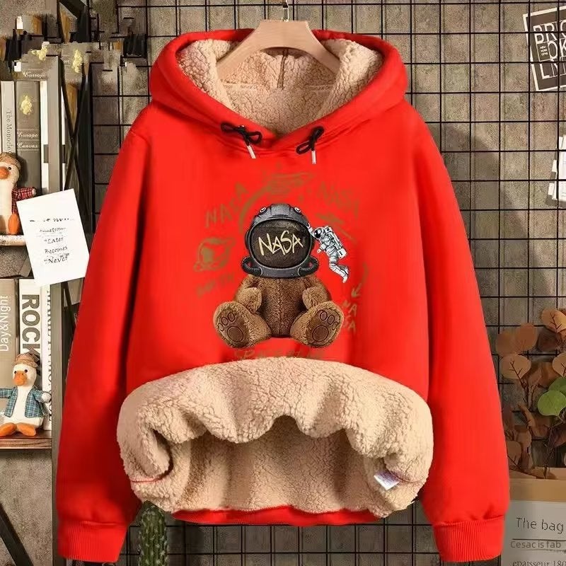 Mens Fleece Hoodie Autumn Winter Casual Loose Warm Oversized E44 Black  - Image 5