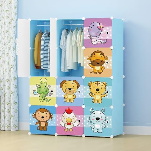 AYSIS Almirah for Clothes,Plastic Collapsible Wardrobe for Clothes for Kids Clothes/Toy/Book, Space-Saving Wardrobe for Clothes Storage in Bedroom Nursery,Cartoon (Zodiac Blue, 12-Shelf-12-Door) - Image 1