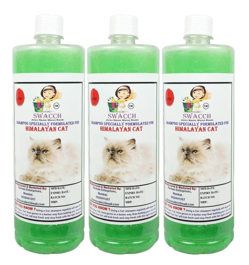 Swacch Himalayan Cat Shampoo -1 Litre (Pack of 3) (Neem Alovera) + Bath Brush with Adjustable Straps Combo Pack - Image 2