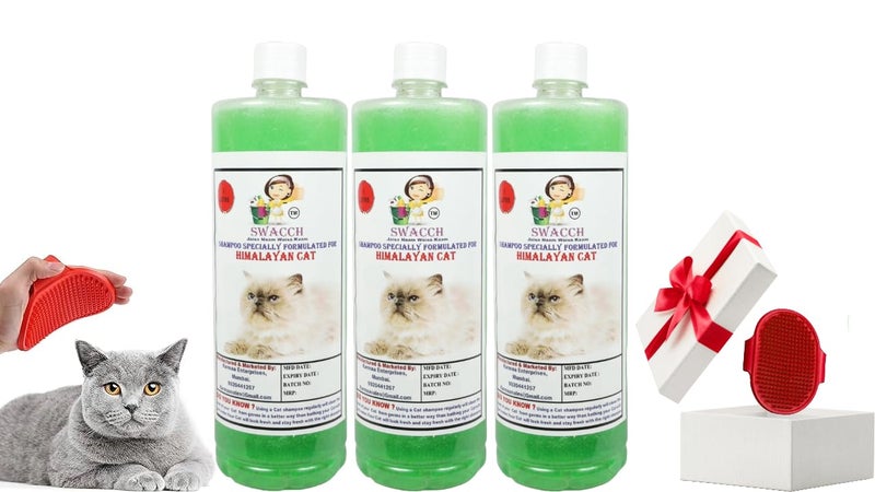Swacch Himalayan Cat Shampoo -1 Litre (Pack of 3) (Neem Alovera) + Bath Brush with Adjustable Straps Combo Pack - Image 1