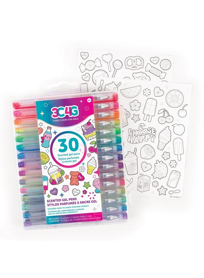 3C4G: 30 Scented Gel Pens - w/ 2 Color-in Snack Themed Sticker Sheets, 30 Different Vibrant Colors, Writing & Drawing, Three Cheers for Girls, Ages 6+ - Image 3