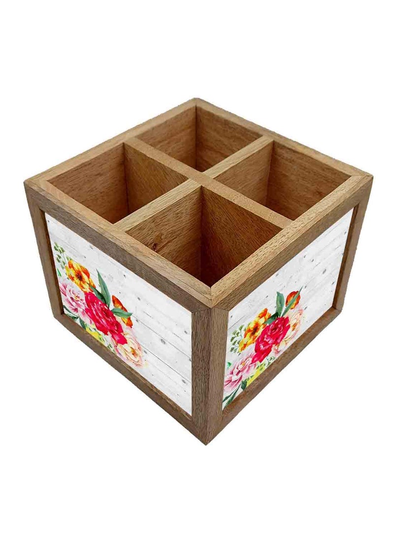 Nutcase Nutcase Wooden Cutlery Stand Holder Silverware Caddy Spoons Forks Knives Organizer for Dining Table Kitchen Made in IndiaSpoons NOT Included Vintage Flower  - Image 2