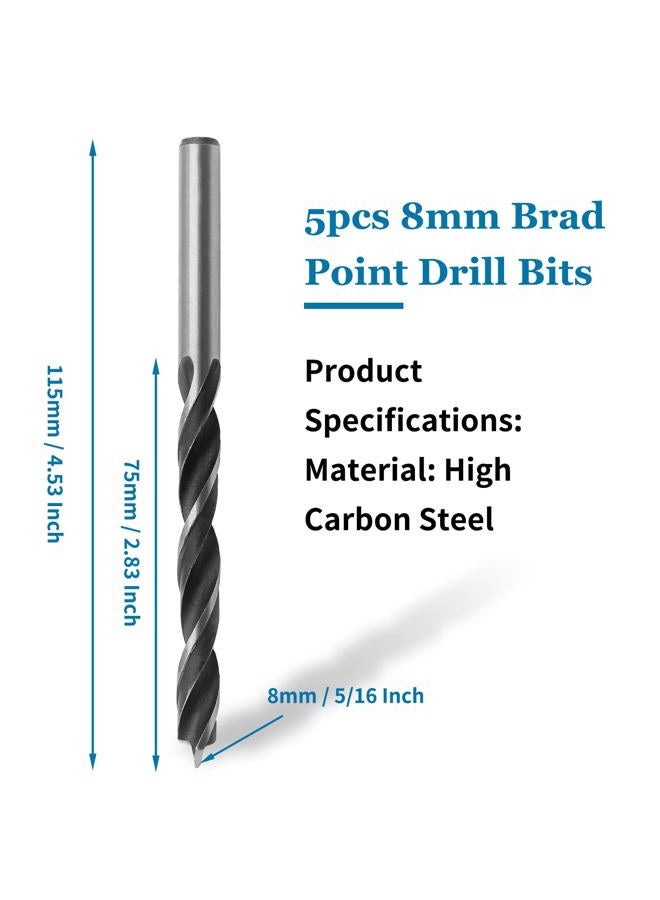 Bivethoi 5pcs 8mm Drill Bit Brad Point Drill Bits for Woodworking, Wood Drill Bits High Carbon Steel Drilling Tool, Metric Drill Bits for Softwood Hardwood Plywood Acrylic Plastic - Image 5
