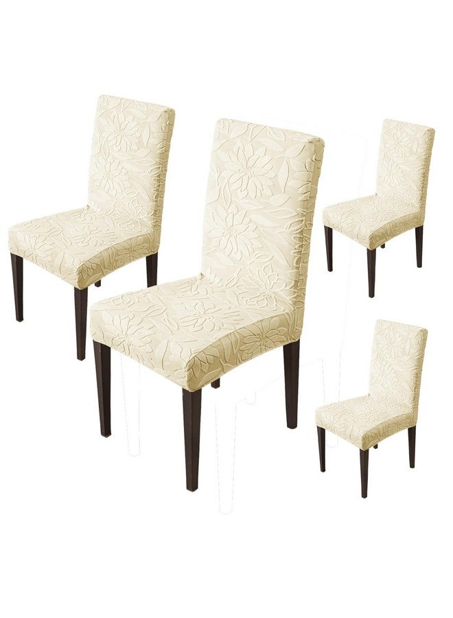House of Quirk Stretchy Universal Camellia Jacquard Waterproof Chair Cover Removable & Washable Short Dining Chair Cover Protector Seat Slipcover (Beige,Pack of 4) - Image 1