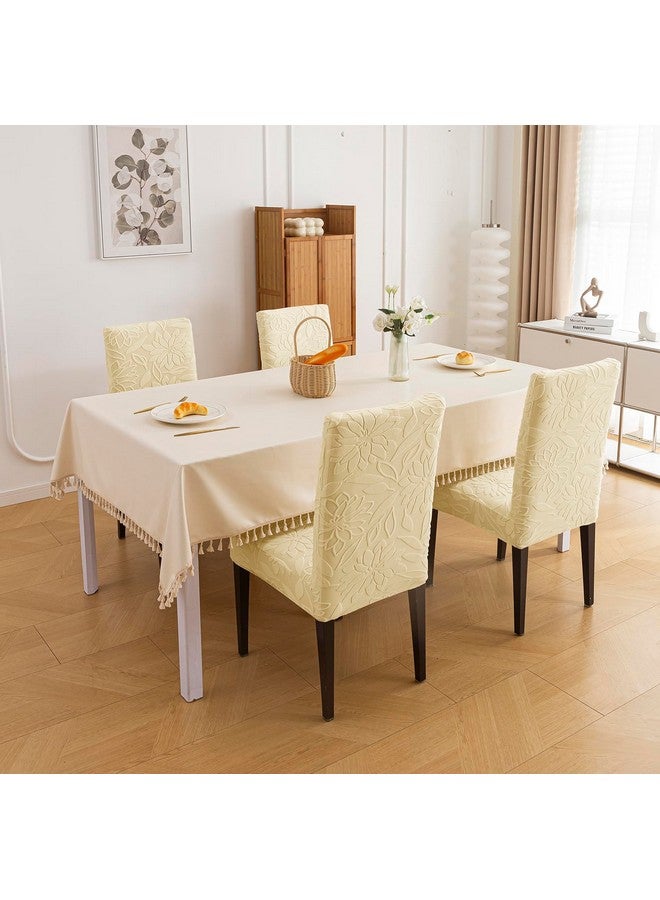 House of Quirk Stretchy Universal Camellia Jacquard Waterproof Chair Cover Removable & Washable Short Dining Chair Cover Protector Seat Slipcover (Beige,Pack of 4) - Image 3