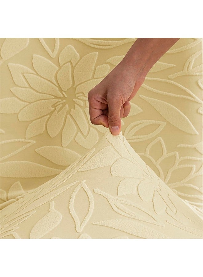 House of Quirk Stretchy Universal Camellia Jacquard Waterproof Chair Cover Removable & Washable Short Dining Chair Cover Protector Seat Slipcover (Beige,Pack of 4) - Image 5