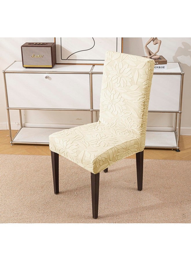 House of Quirk Stretchy Universal Camellia Jacquard Waterproof Chair Cover Removable & Washable Short Dining Chair Cover Protector Seat Slipcover (Beige,Pack of 4) - Image 2