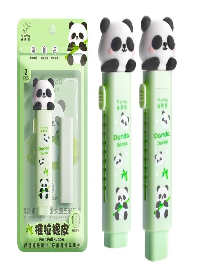 QQ Show Panda Cutter Shaped Eraser Set Expandable Pull Eraser Retractable Creative Pencil Erasers Cartoon Cute Eraser Stationary Set for Kids Pack of 2 - Image 1