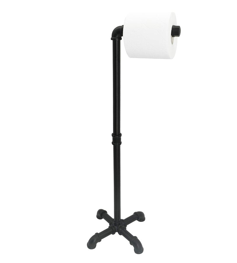 OVOV Industrial Freestanding Toilet Paper Holder Metal Rustic Paper Roll Holder Stand for Bathroom Storage Organization Black 248