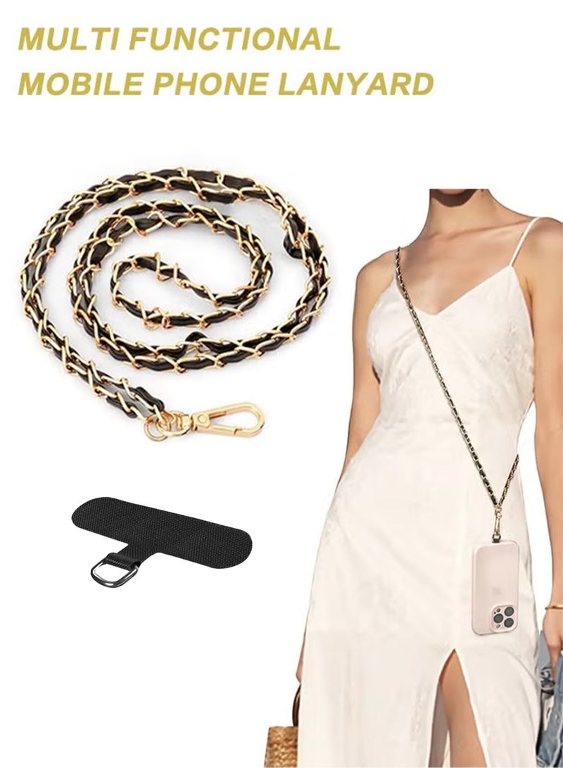 Universal Phone Lanyard, Metal Cell Phone Chain Anti-Theft Crossbody Strap for iPhone 16, 15 and Most Smartphones, Cell Phone Neck Holder for Women, Gold & Black - Image 1