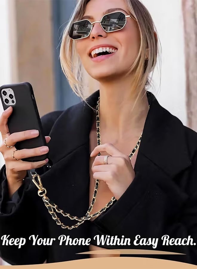 Universal Phone Lanyard, Metal Cell Phone Chain Anti-Theft Crossbody Strap for iPhone 16, 15 and Most Smartphones, Cell Phone Neck Holder for Women, Gold & Black - Image 4