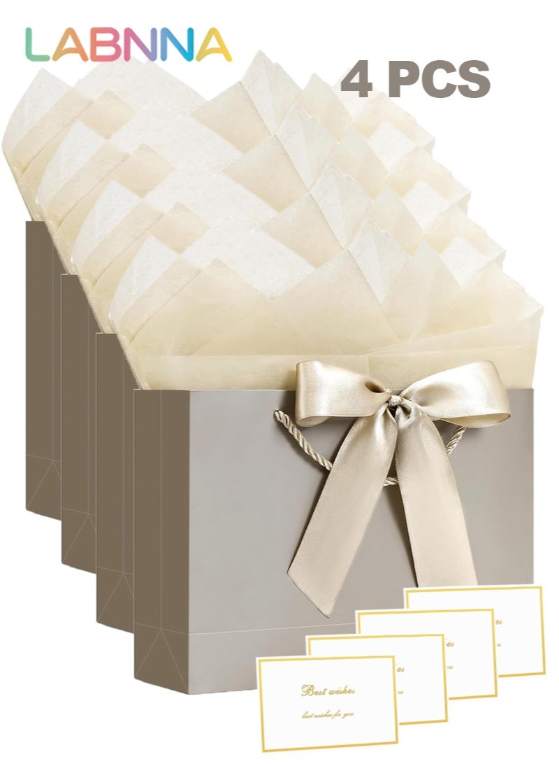 LABNNA 4 Pack Gift Bags Medium with Handles with Ribbon Card and Tissue Paper,Size 32*25*11cm Paper Bags,Luxury Shoping Bags Bulk for Festival,Birthday, Wedding,Favor,Party,Candy,Shopping,Flower,Book Retail Merchandise,Champagne Colors. - Image 1