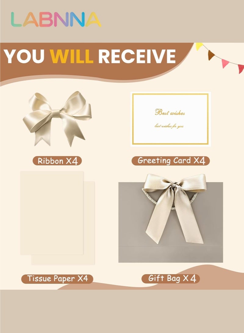 LABNNA 4 Pack Gift Bags Medium with Handles with Ribbon Card and Tissue Paper,Size 32*25*11cm Paper Bags,Luxury Shoping Bags Bulk for Festival,Birthday, Wedding,Favor,Party,Candy,Shopping,Flower,Book Retail Merchandise,Champagne Colors. - Image 4