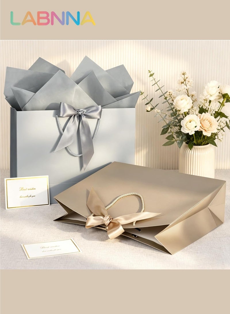 LABNNA 4 Pack Gift Bags Medium with Handles with Ribbon Card and Tissue Paper,Size 32*25*11cm Paper Bags,Luxury Shoping Bags Bulk for Festival,Birthday, Wedding,Favor,Party,Candy,Shopping,Flower,Book Retail Merchandise,Champagne Colors. - Image 3