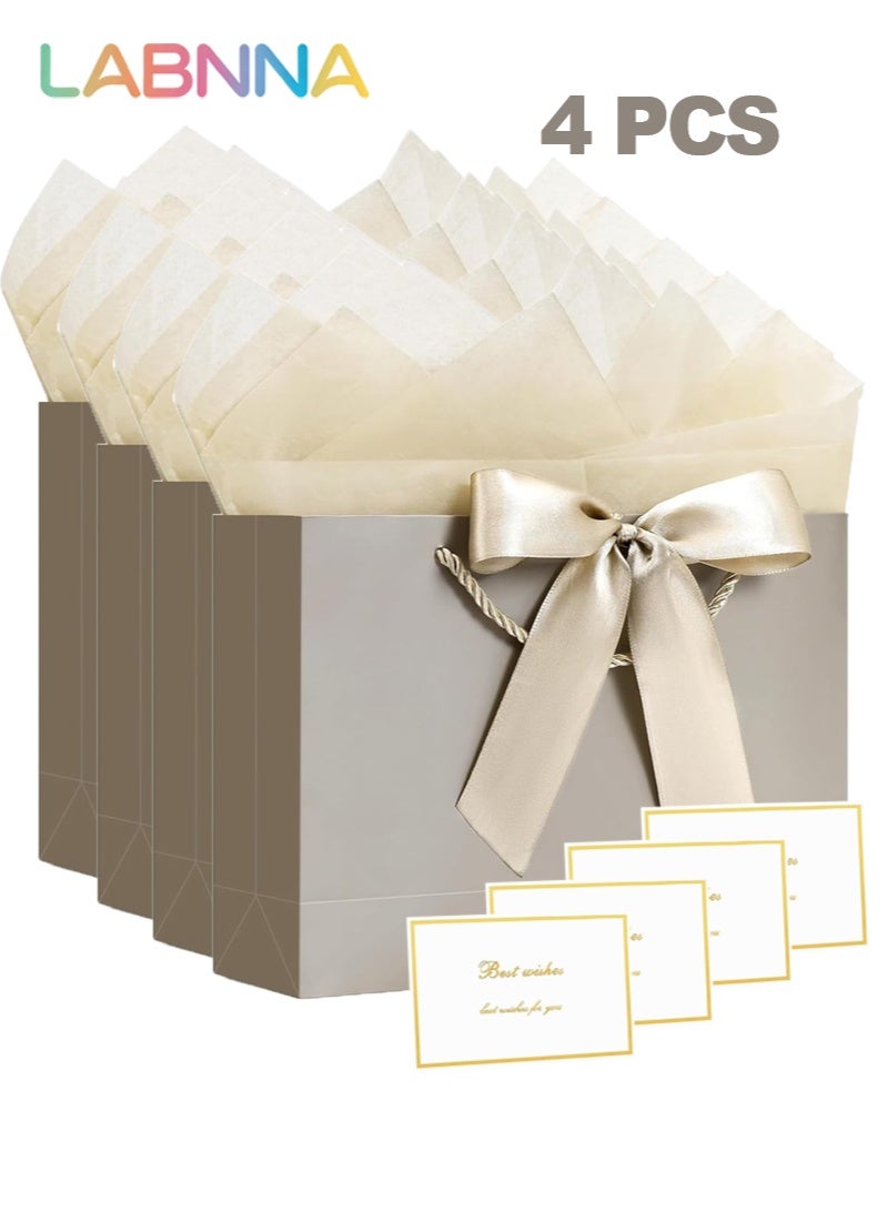 LABNNA 4 Pack Gift Bags Medium with Handles with Ribbon Card and Tissue Paper,Size 32*25*11cm Paper Bags,Luxury Shoping Bags Bulk for Festival,Birthday, Wedding,Favor,Party,Candy,Shopping,Flower,Book Retail Merchandise,Champagne Colors. - Image 2