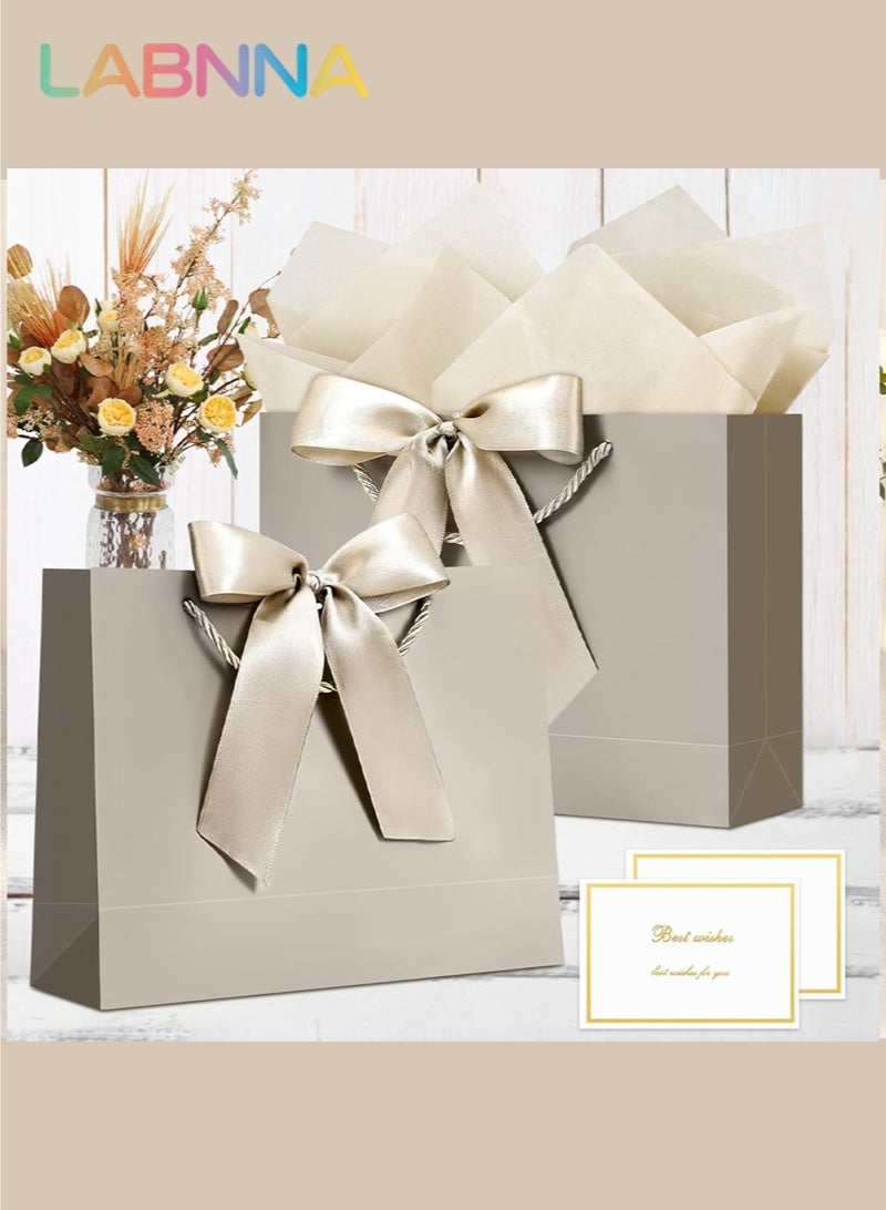 LABNNA 4 Pack Gift Bags Medium with Handles with Ribbon Card and Tissue Paper,Size 32*25*11cm Paper Bags,Luxury Shoping Bags Bulk for Festival,Birthday, Wedding,Favor,Party,Candy,Shopping,Flower,Book Retail Merchandise,Champagne Colors. - Image 5